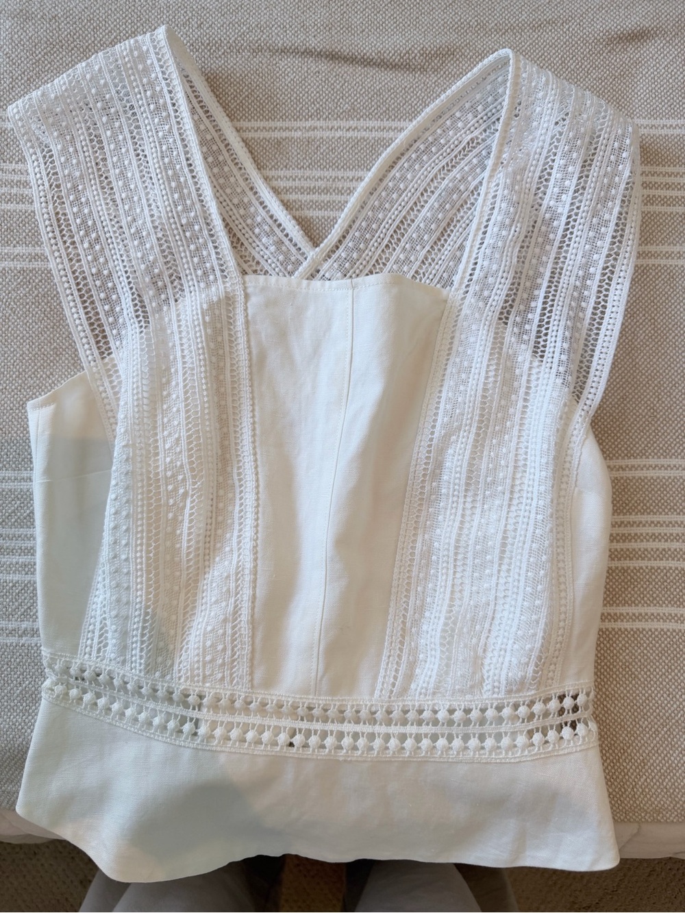 Rebecca Minkoff White Lace-Trim V-Neck Peplum Top